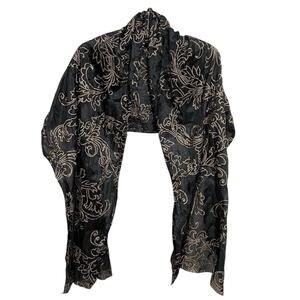 Vintage Vivante VSA Sheer Dot Scroll Silk Scarf Black Gold Metallic Old Money